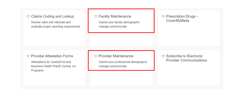 Provider maintenance and Facility maintenance screenshot