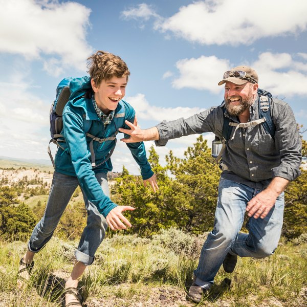 Father and son hiking