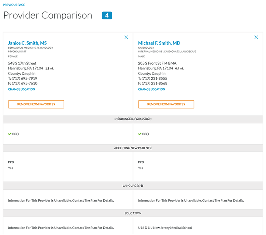 Compare page screenshot